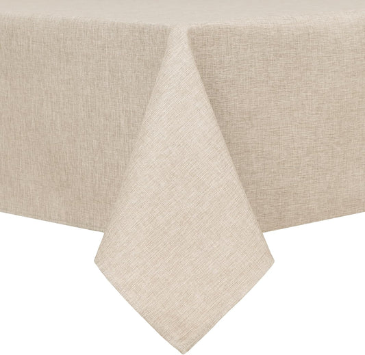 Hiasan Faux Linen Rectangle Tablecloth - Wrinkle and Stain Resistant Washable Table Cloth for Kitchen Dining Room Holiday Table Cover for Party Dinner, Beige, 70 x 140 Inch