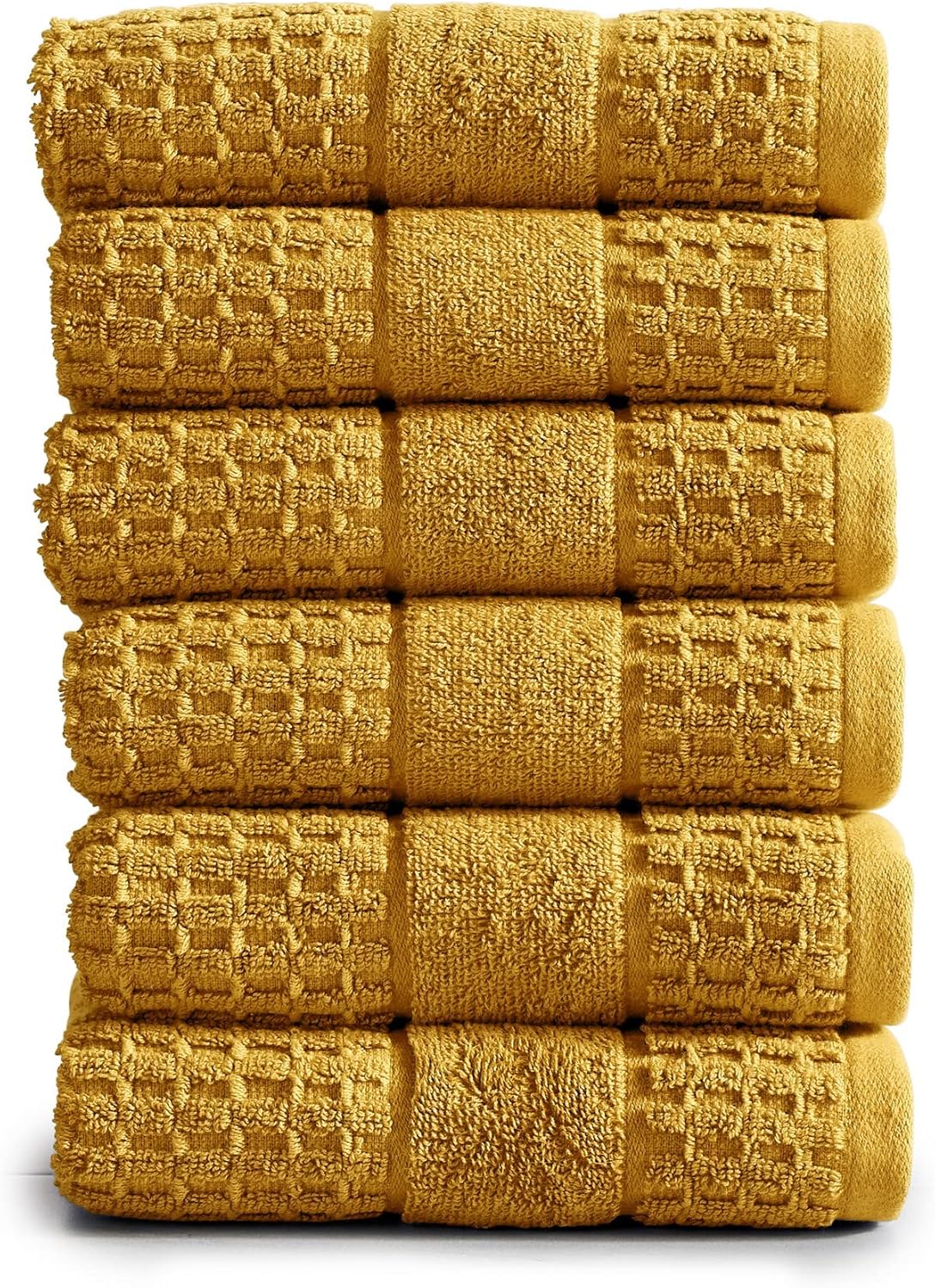 100% Cotton Super Soft Luxury Hand Towel Set | Quick-Dry and Highly Absorbent | Waffle Textured | 550 GSM | Includes 6 Hand Towels | Harper Collection (Mustard Yellow)