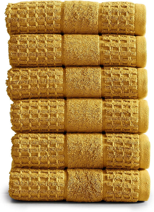 100% Cotton Super Soft Luxury Hand Towel Set | Quick-Dry and Highly Absorbent | Waffle Textured | 550 GSM | Includes 6 Hand Towels | Harper Collection (Mustard Yellow)