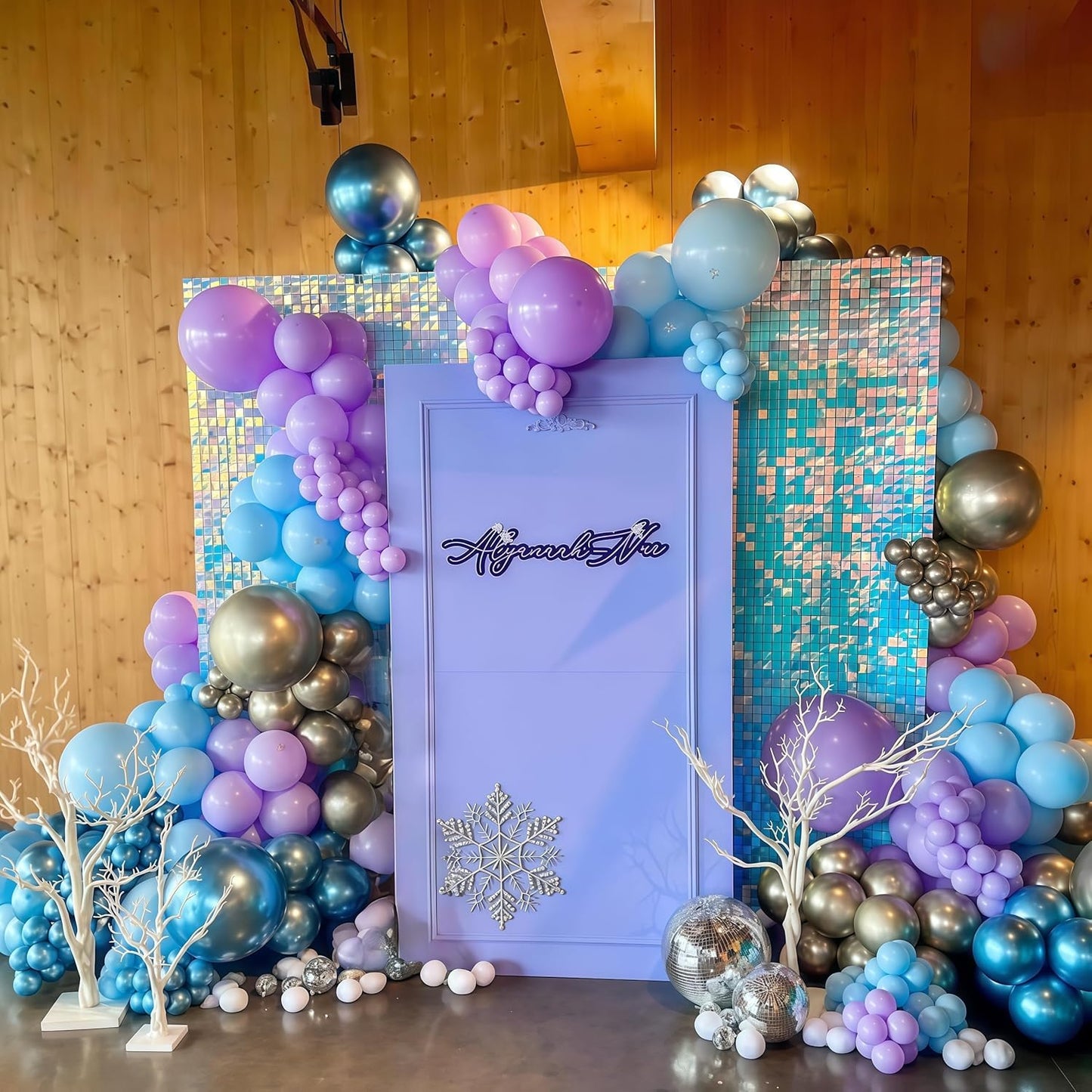 Winter Wonderland Balloons, 60PCS Blue Purple Snowflakes Balloons for Ice Wonderland Christmas Baby Shower Princess Theme Birthday Party Decorations Supplies