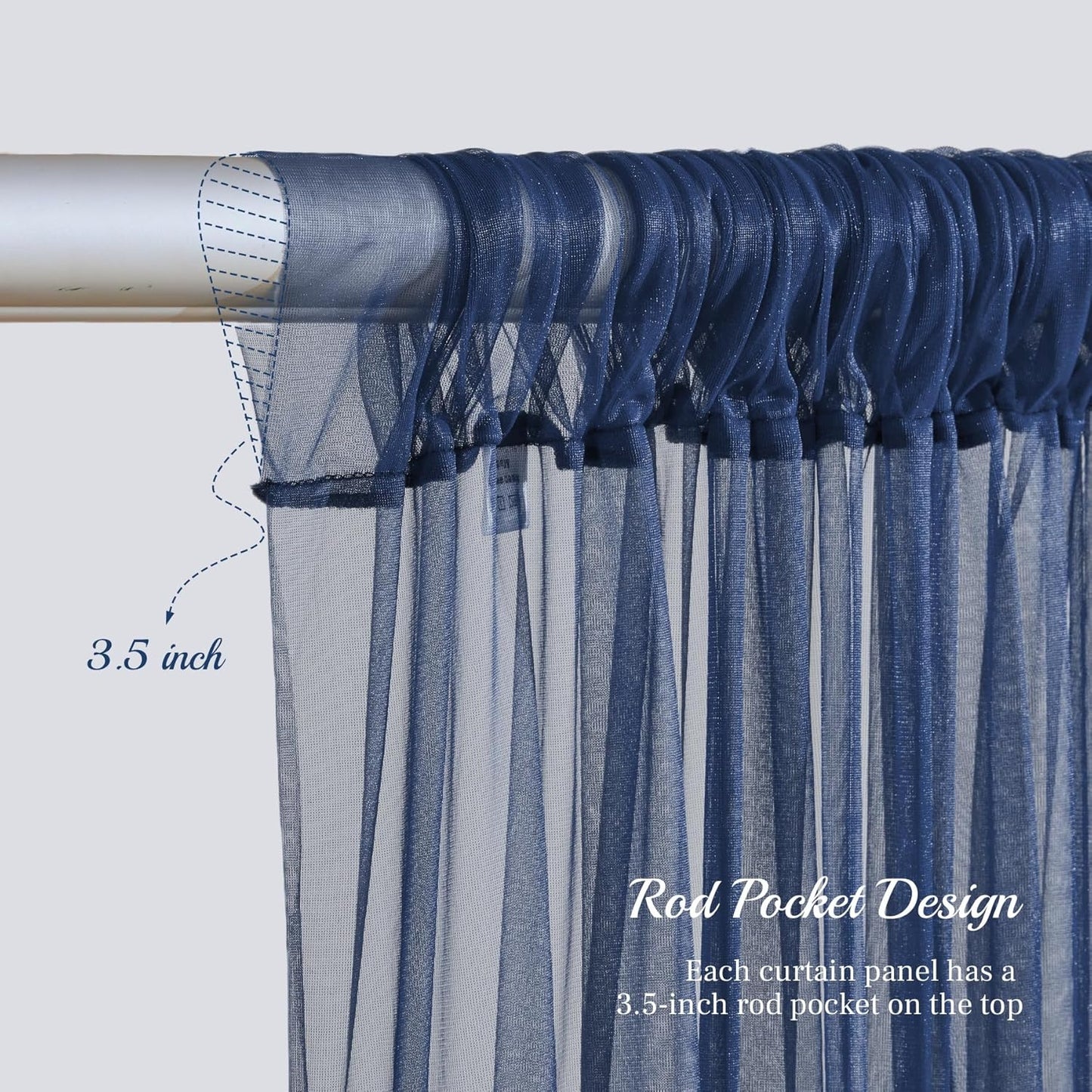 20ft X 10ft Navy Blue Tulle Backdrop Curtain for Parites, Sheer Backdrop Curtains Fabric Drapes for Wedding Ceremony Arch Party Stage Decorations