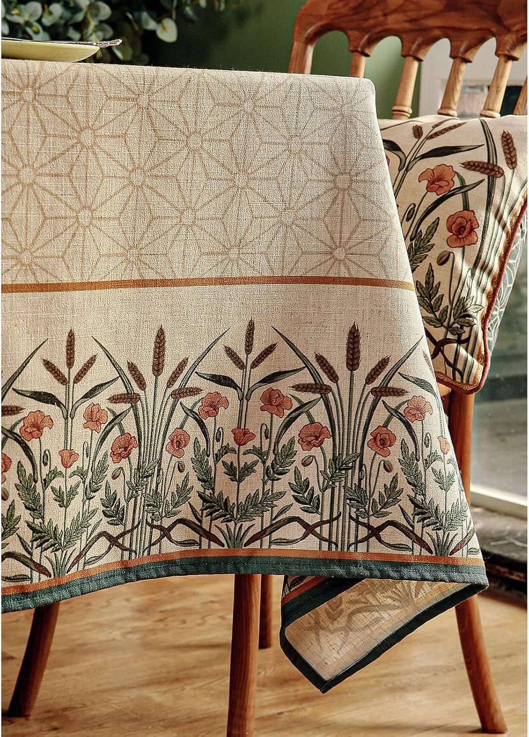 patdrea Designer Linen Light Brown Square Table Cloth,Vintage French Breathable Floral Tablecloth,Decor Table Covers for Kitchen Dining,Parties,Christmas,Tea Party,Thanksgiving,67"x67"-Cudillero