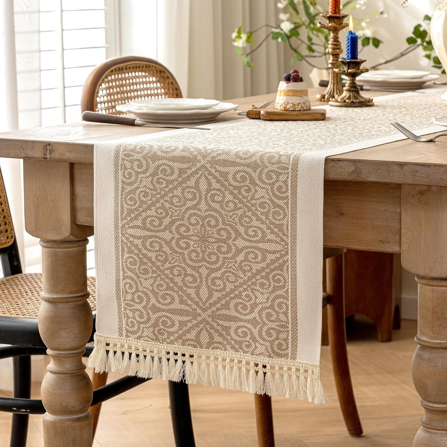 Table Runners 63 Inches,Waterproof Boho Table Runner with Tassel Fringe,Table Runner for Party Coffee Table