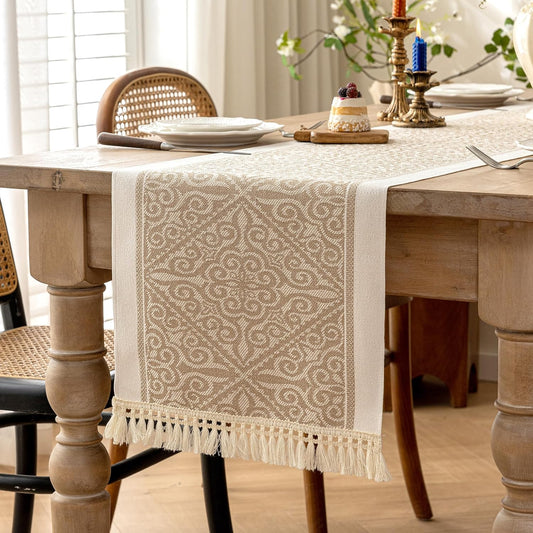 Table Runners 63 Inches,Waterproof Boho Table Runner with Tassel Fringe,Table Runner for Party Coffee Table