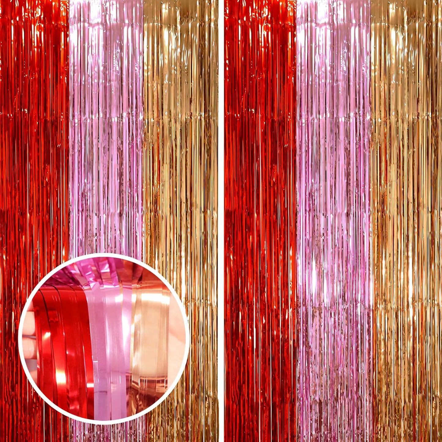2 Pack Valentine Foil Fringe Backdrop Curtains, Tinsel Streamers Party Decorations, Fringe Backdrop, Door Shimmer for Valentine or Birthday Party
