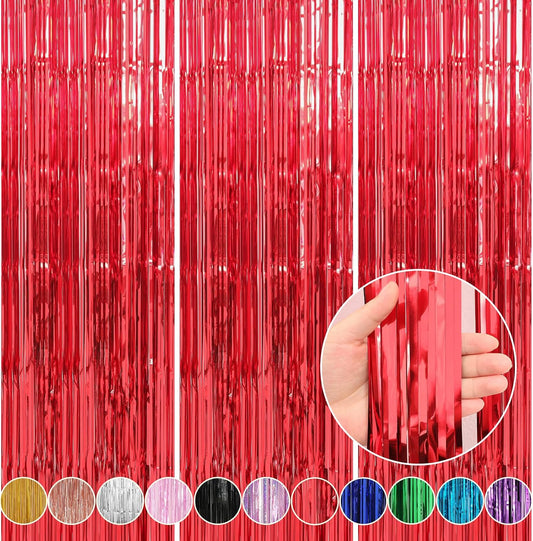Crosize 7 Pack 3.3 x 9.9 ft Red Foil Fringe Curtains Party Decorations, Red Tinsel Curtain Backdrop for Parties, Door Streamers, Glitter Streamer Backdrop for Birthday Decoration, Preppy, Baby Shower