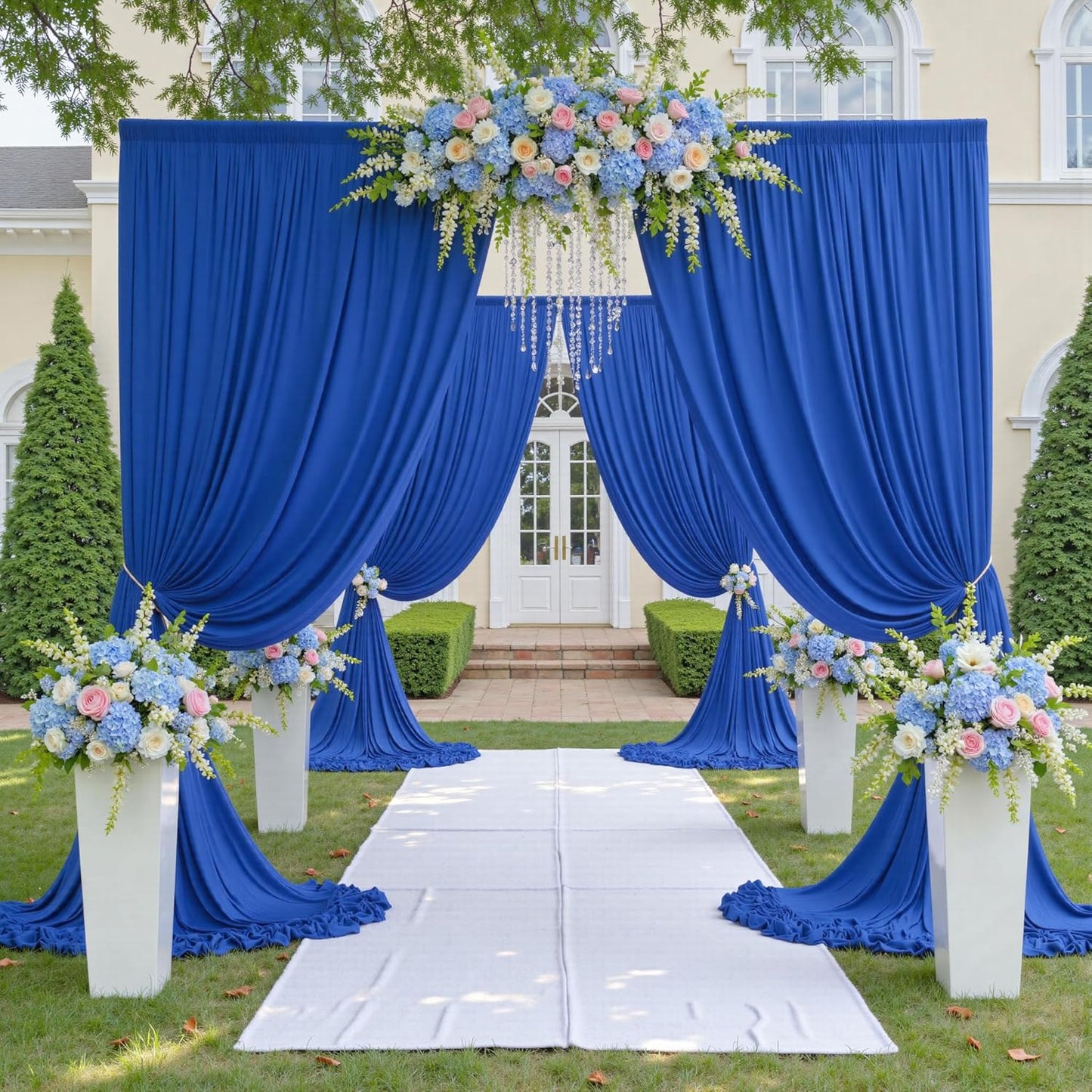 10ftx12ft Wrinkle Free Royal Blue Backdrop Curtain, 2 Panels 12FT Height Royal Blue Wedding Backdrop Drapes, Silky Polyester Back Drop Cloth for Birthday Photography Background Party Backdrop Draping
