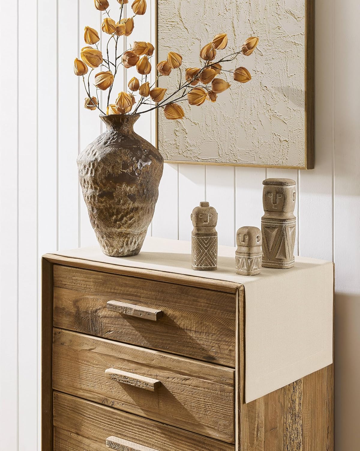 ZeeMart Linen Textured Border Table Runner, 14 x 72 Inch Cream, Farmhouse Style Cream Table Runners 72 Inches Long, Easy Care Everyday Polyester Table Runner