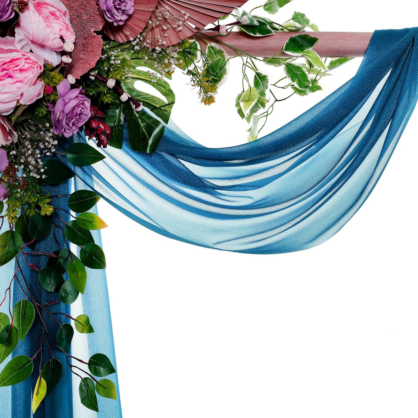 VDS Pack of 2 Panel (30 Inch X 40 Feet) Wedding Arch Draping Fabric Sheer Chiffon Fabric Drapery for Wedding Ceremony Reception Swag Backdrop Canopy Chuppah ARBO Altars Decoration (Dark Teal)