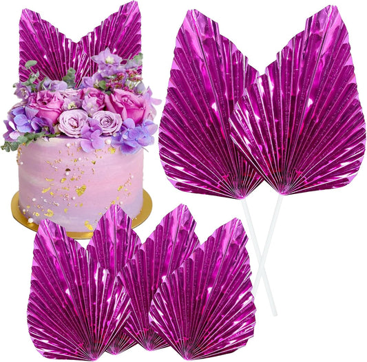 Gyufise 6Pcs Paper Palm Fan Cake Toppers Palm Spear Leaves Fan Cupcake Toppers Cake Insert Decorations Craft DIY Cake Bakeware Decoration for Birthday Party Wedding Party Decor Supplies Light Rose Red