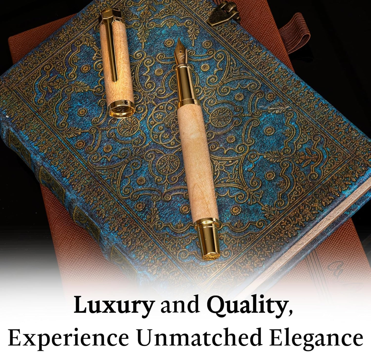Ellington Pens Elegant Wood Fountain Pen Set – Includes Wooden Pen Box, Ink Converter, 6 Ink Cartridges, and Gift Box – Writing, Calligraphy