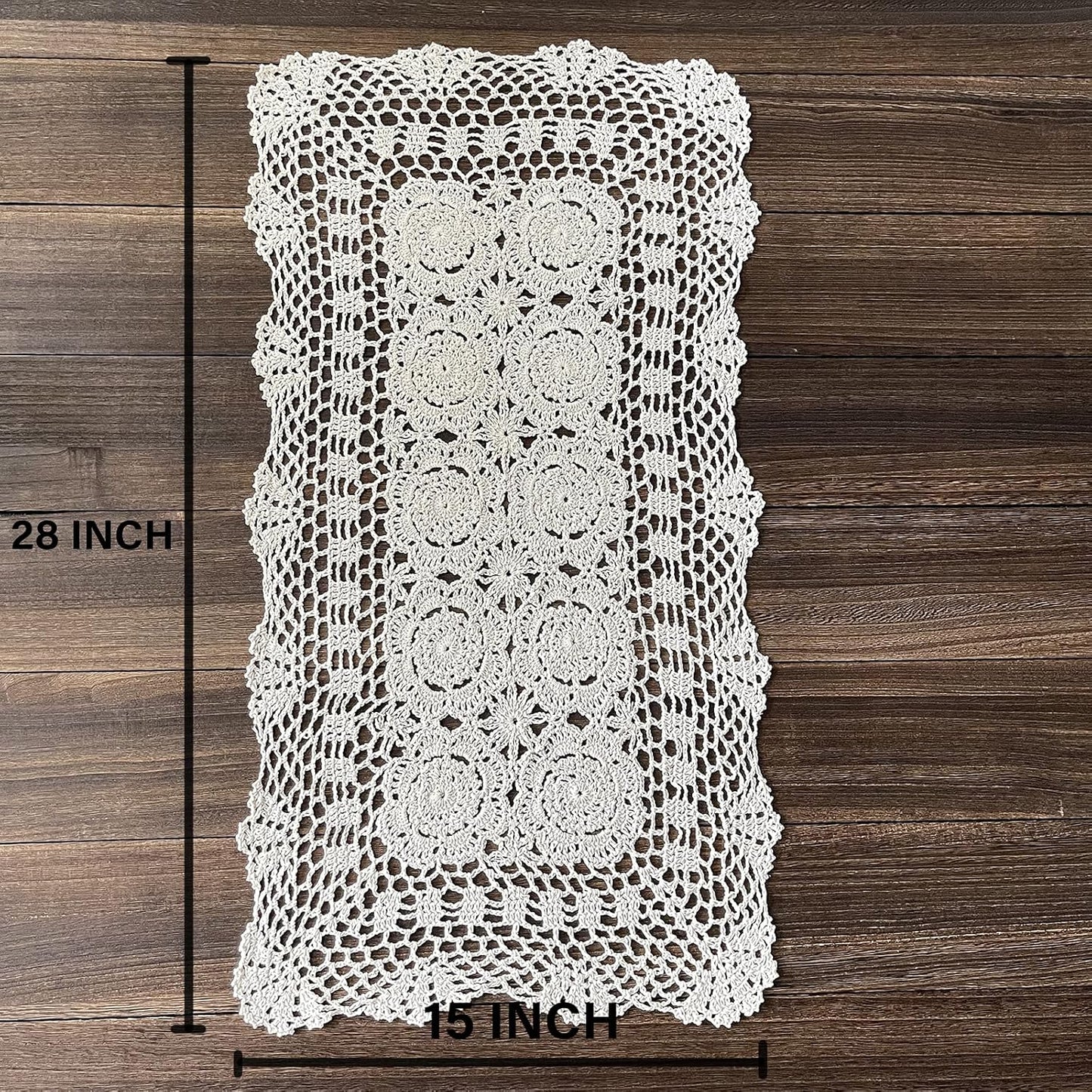 Phantomon Lace Table Runner Rectangular Table Cover Cloth Handmade Crochet Floral Placemats 100% Cotton (Floral Beige, 15x28Inch)
