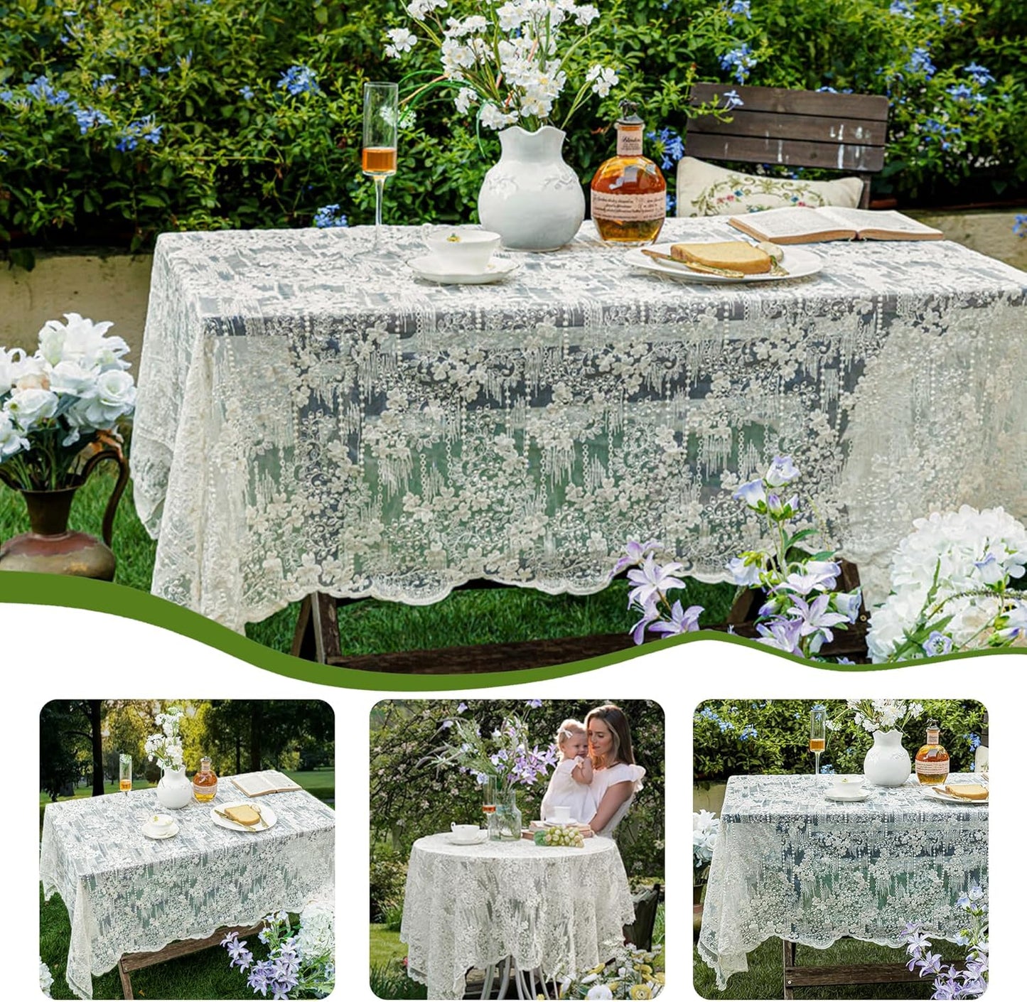 Lace Embroidered Tablecloth. Square Lace Vintage Tablecloth Dustproof Table Protector for Kitchen Dining Room Party Banquet Home Picnic Wedding Decoration (Creamy White 27.5×27.5 inch)