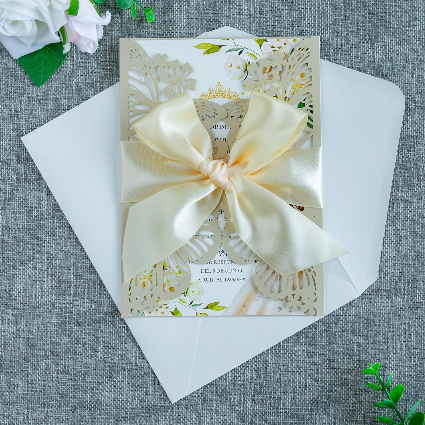 20 PCS 5.12x7.2 Butterfly Quinceanera Invitation, Laser Cut Wedding Invitation Cards with Envelopes for XV Anos Bridal Shower Baby Shower Invite (Shinny Champagne)