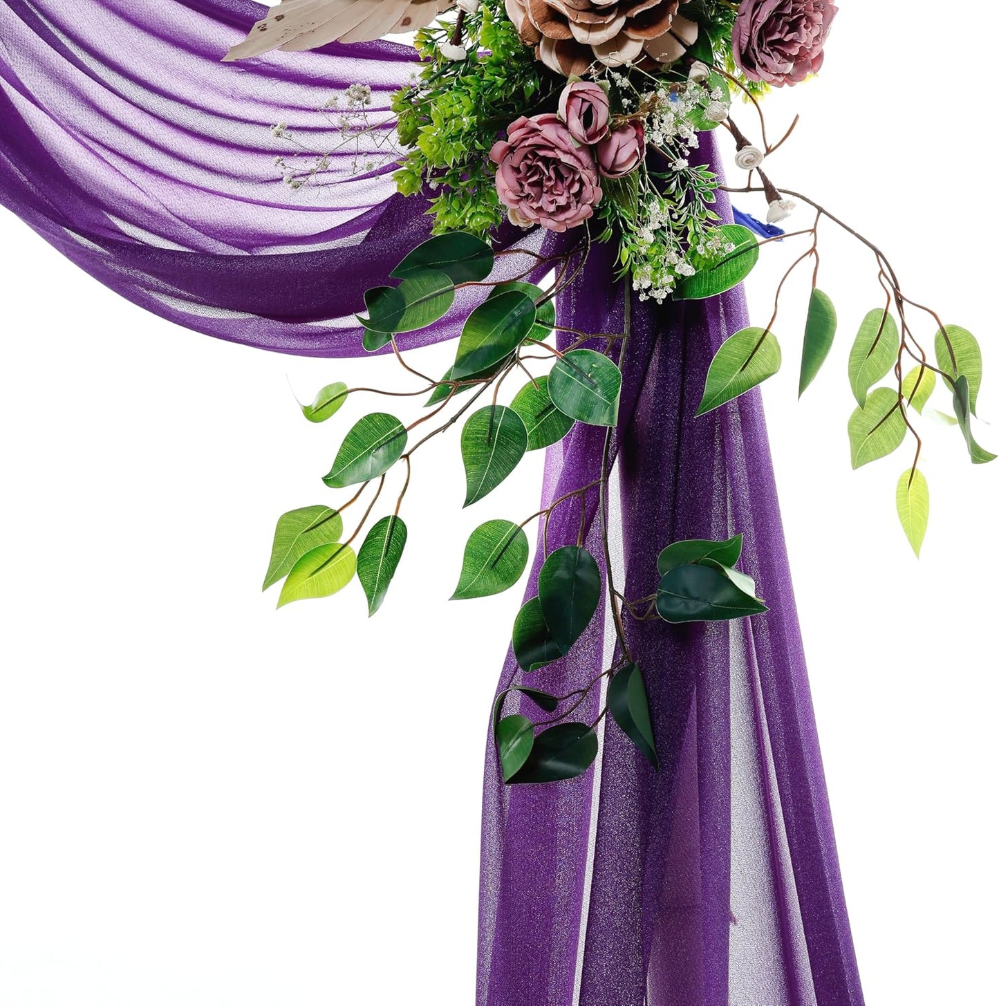 VDS Pack of 2 Panel (30 Inch X 30 Feet) Wedding Arch Draping Fabric Sheer Chiffon Fabric Drapery for Wedding Ceremony Reception Swag Backdrop Canopy Chuppah ARBO Altars Decoration (Purple)