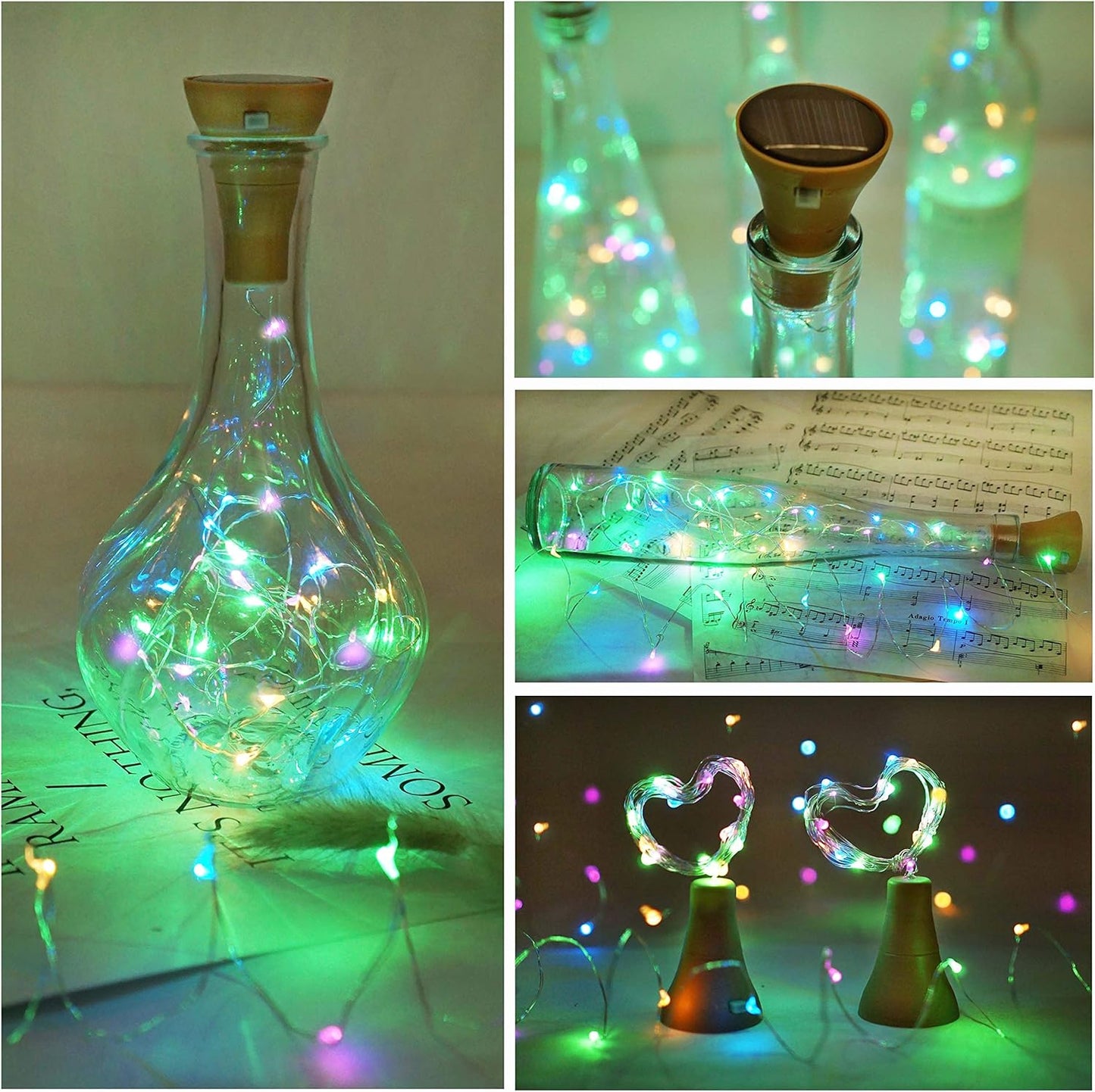 Upgraded 8 Pack Solar Wine Bottle Lights, 20LED Silver Wire Cork Lights Waterproof Fairy Lights for Liquor Bottles Crafts Party Wedding Halloween Christmas Decor(4 Colors)