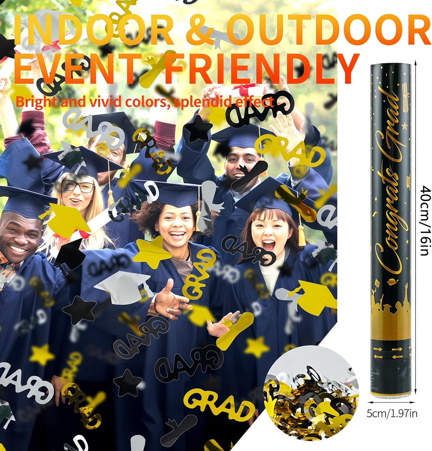 16 inch Graduation Confetti Poppers,Confettis Cannons Bulk with Diploma GRAD Star&Cap Design for Graduation Ceremony Party Favor Supply,Class Toss Ceremony,Class of 2025 Confetti (6Pack)
