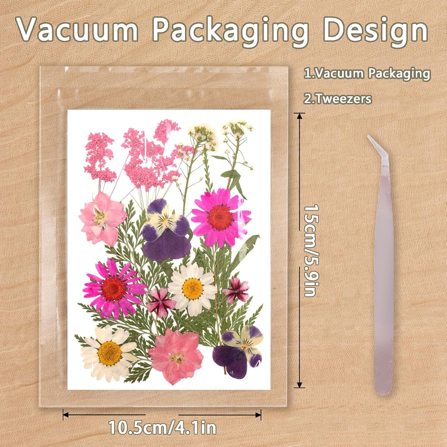 Dried Pressed Flowers for Resin Mold Dry Flower Real Leaves Bulk with Tweezers Natural Herbs Kit for Scrapbooking DIY Art Crafts Candle Jewelry Making Nails Floral Decoration