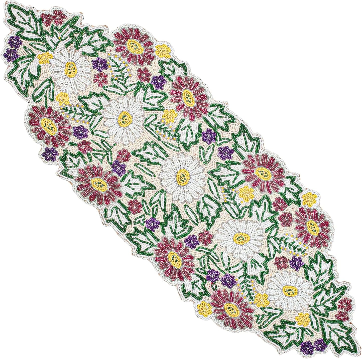 Luxury Beaded Table Runner - 13x36 Inches Handcrafted Spring Floral Design with Glass Beads & Polyester Back - Elegant Table Decor for Dining, Coffee Table & Events (Multi) - CLEENTABLE