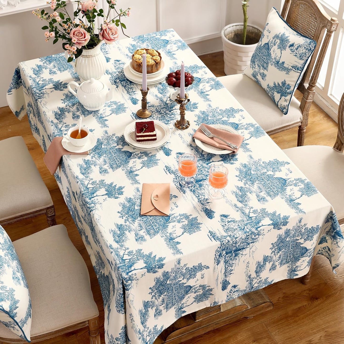 patdrea Designer Vintage Cyan Tablecloth for Rectangle Table,Linen Ancient Castle and Manor Pattern Tablecloths,Table Cover Decor for Kitchen Dining Christmas,Thanksgiving,55"x79"-Lucerne a