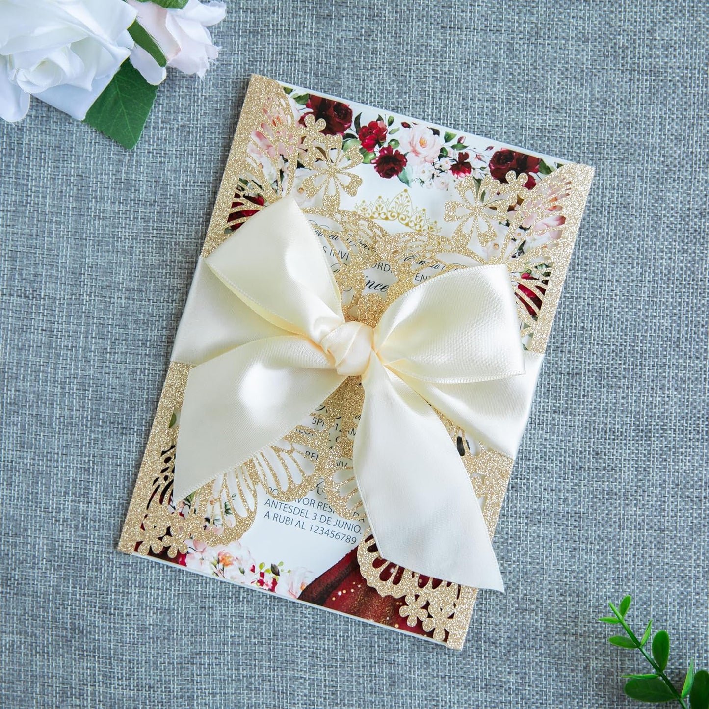 20 PCS 5.12x7.2 Butterfly Personalized Quinceanera Invitation, Customized XV Anos Laser Cut Invitation Cards with Envelopes (20 PCS Light Gold Personalized)