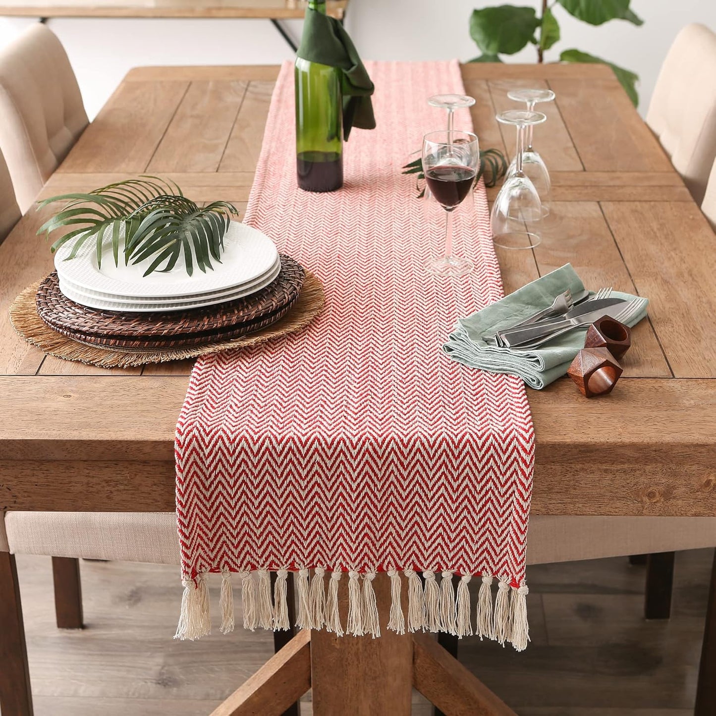 DII Woven Basic Tabletop Collection Chevron Table Runner, 15x108, Tango Red
