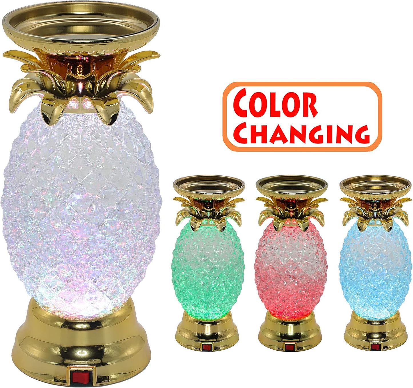 YAKii 9.5" Pineapple LED Color Changing Shine Lamp,Swirling Water Waves Lamp Kid Safe Battery/USB Cable Operated,Table Lamp Candle Holder Table Decoration Gold