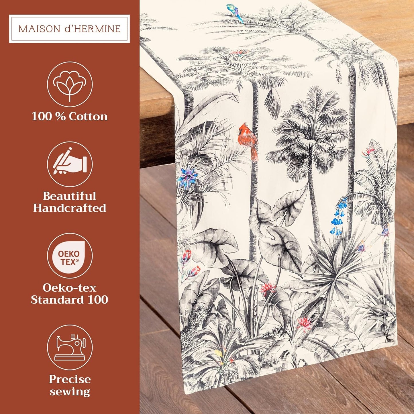 Maison d' Hermine Table Runner 100% Cotton Single Layer Table Runners 72 inches Long for Thanksgiving Christmas Decorations Home Kitchen Dining Party Wedding (Amazonia, 14.5" x 72")