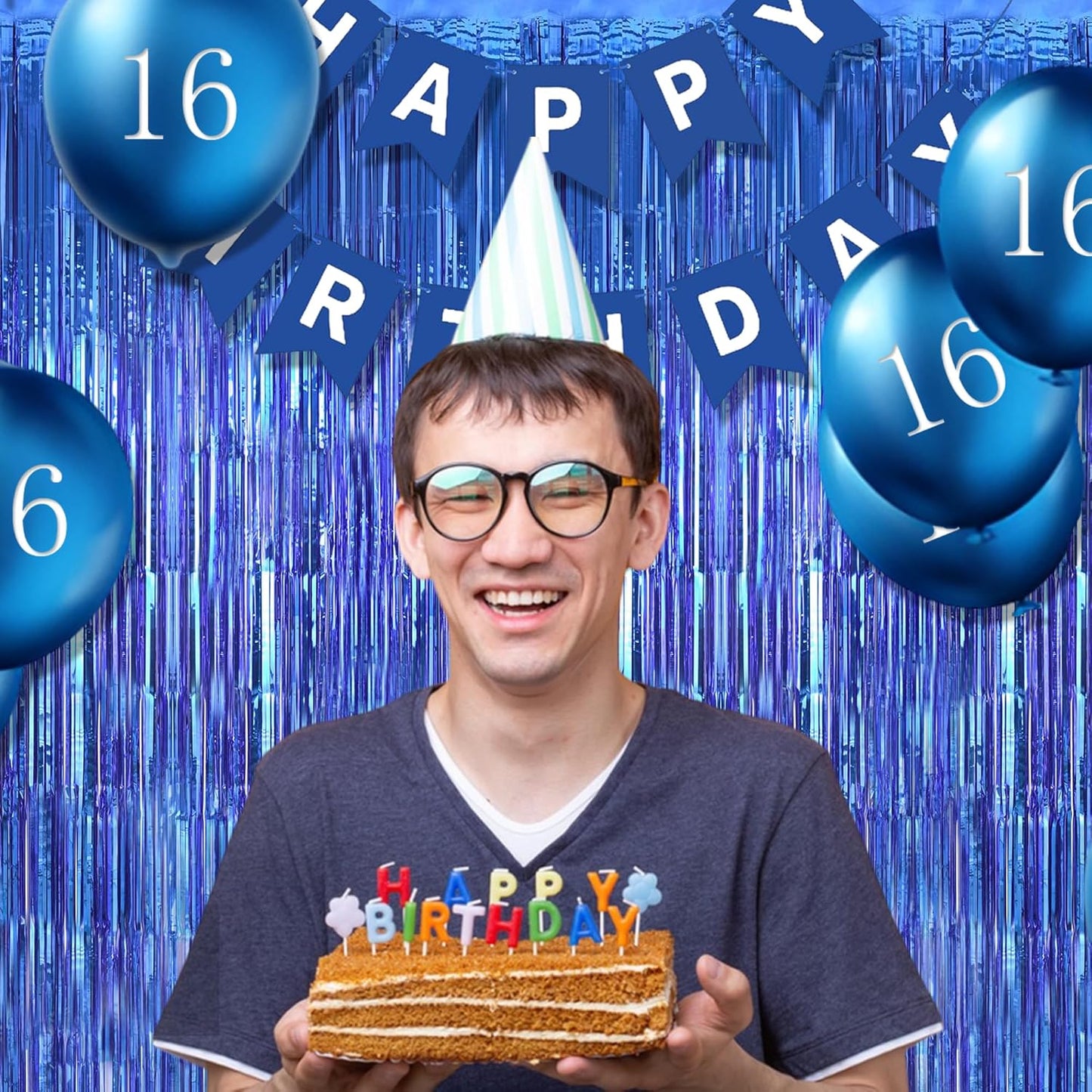 BRAVESHINE Foil Fringe Curtains - Metallic Tinsel Foil Curtain Party Steamers Backdrop for Boys Men/Blue Birthdays Decorations/Wedding/Anniversary Celebration/Sea Theme/Bachelorette Party