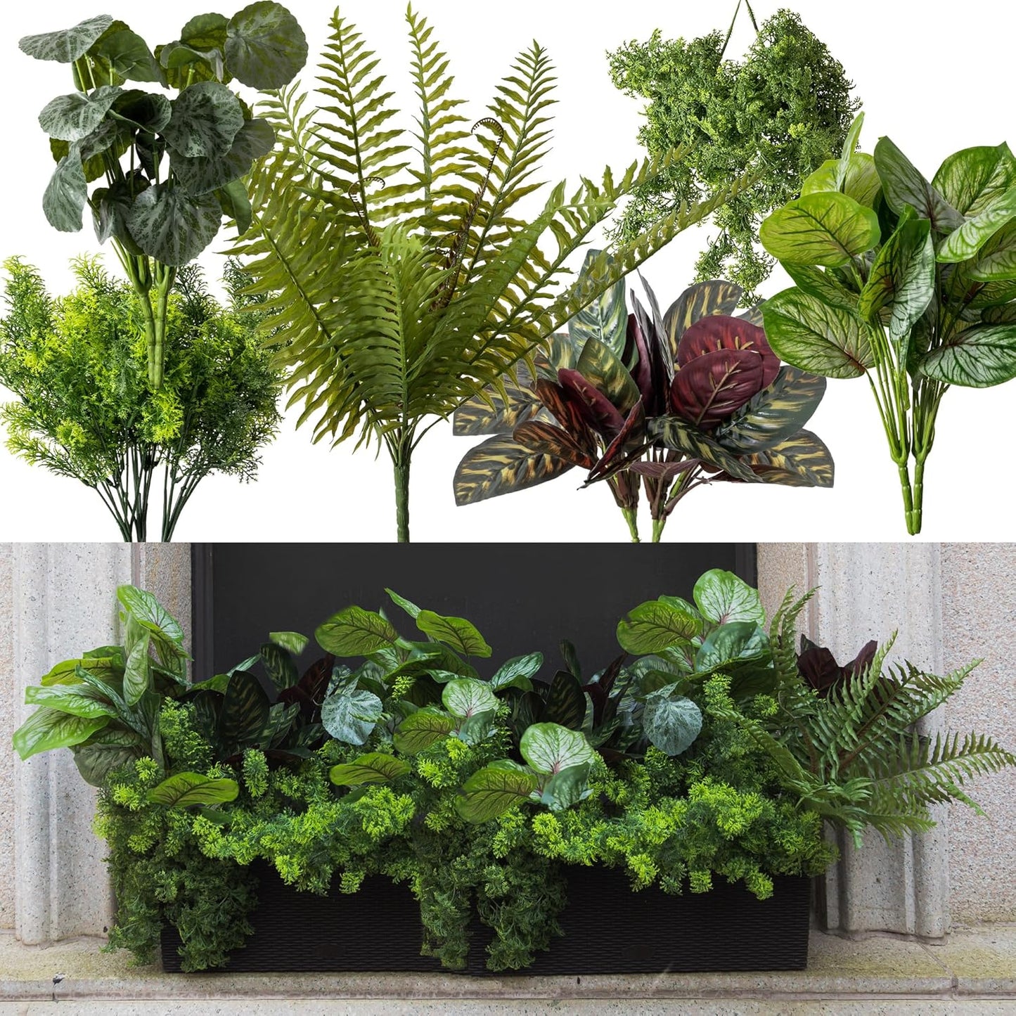 PARTY JOY 12 Bunches Fake Plants Outdoor, Fake Bushes UV Resistant Artificial Flowers Greenery Shrubs Faux Greenery for Outdoor Garden Patio Front Porch Yard Decor