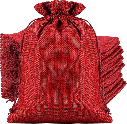 ZOENHOU 30 Packs 8 x 12 Inch Wine Red Burlap Bags Bulk with Drawstring, Drawstring Gift Bags, Dustproof Burlap Sacks for Favors Party DIY Craft