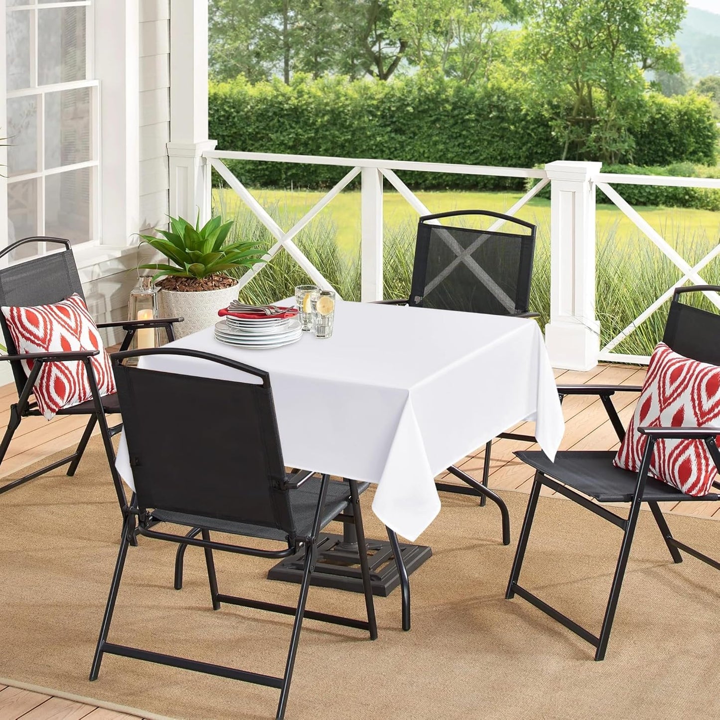 sancua White Square Tablecloths 54x54 Inch - Fabric Table Cloth for Square or Round Tables, Washable Polyester Table Cover for Dinner, Holiday Party, Decorative Display Tables