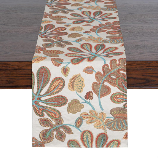 Mika Home Tropical Leaf Table Runner for Home Decor 13X90 Inches Teal Brown Seasonal Dining Table Decoration for Home
