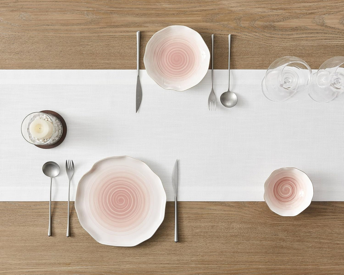 ZeeMart Linen Textured Border Table Runner, 14 x 90 Inch White, Farmhouse Style White Table Runners 90 Inches Long, Easy Care Everyday Polyester Table Runner