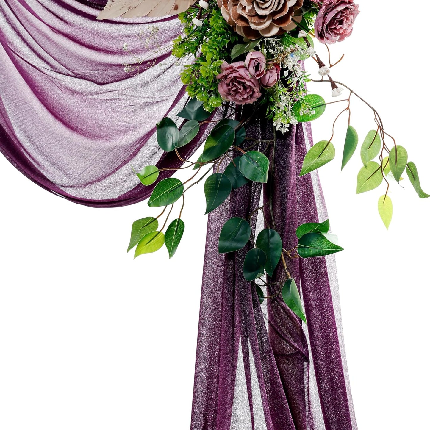 VDS Pack of 1 Panel (30 Inch X 40 Feet) Wedding Arch Draping Fabric Sheer Chiffon Fabric Drapery for Wedding Ceremony Reception Swag Backdrop Canopy Chuppah ARBO Altars Decoration (Eggplant)