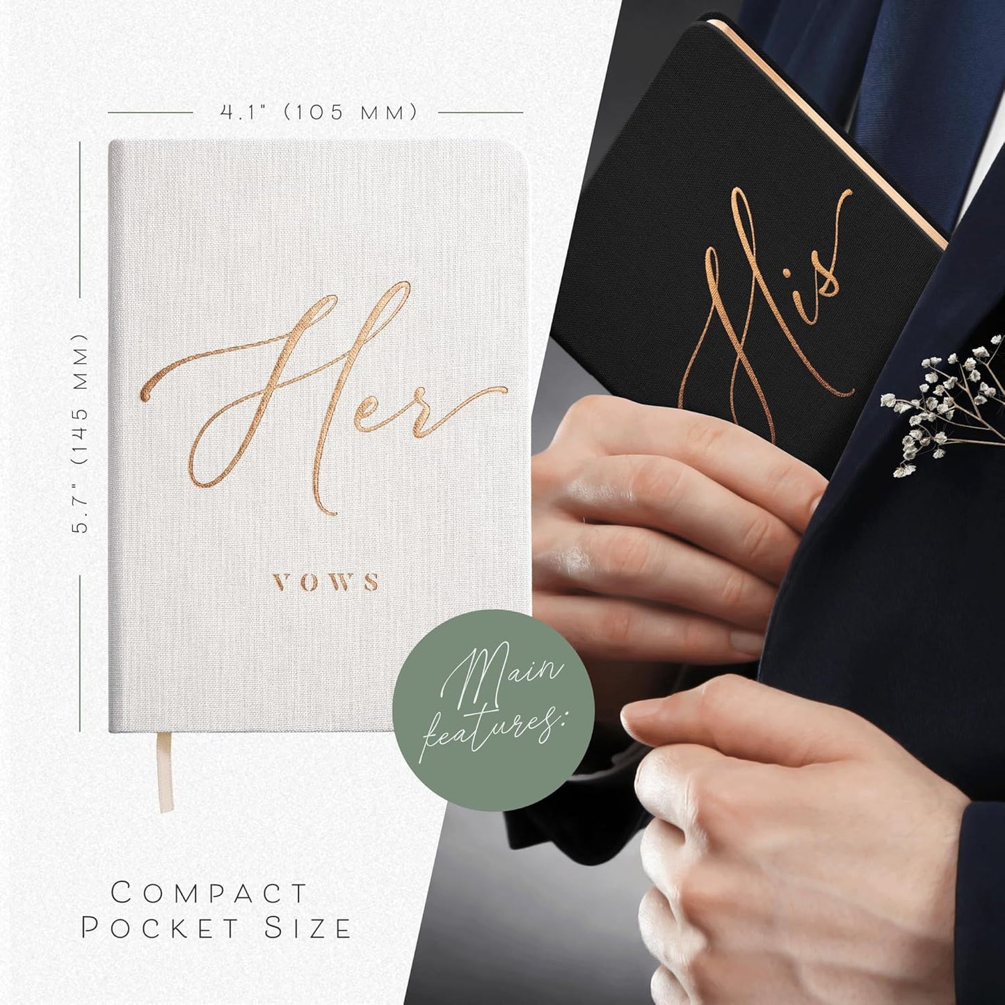 Vow Books His and Hers - Linen Wedding Vow Books Perfect as Bride & Groom Gifts, Wedding Registry Ideas - His & Hers Gifts Wedding Vow Book - Wedding Essentials & Accessories [White & Black]
