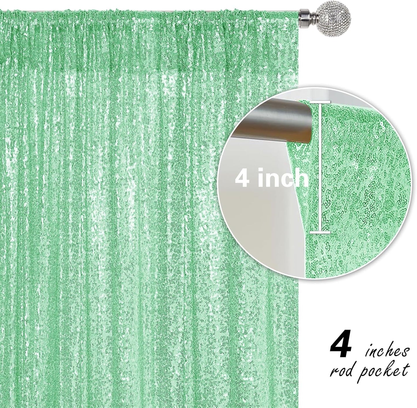 Mint Green Sequin Backdrop Curtain 4 Pieces 2FTx8FT Glitter Photography Backdrop for Party Wedding Birthday Christmas Decorations