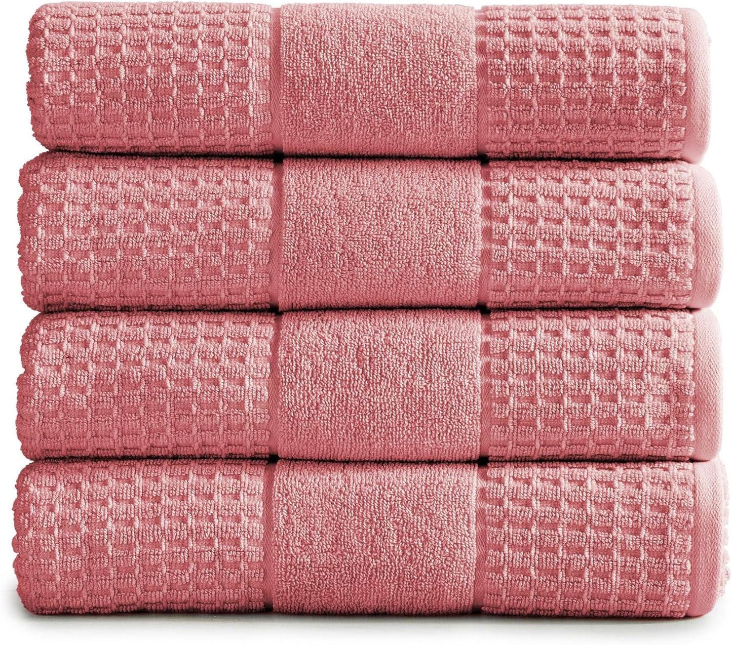 100% Cotton Super Soft Luxury Bath Towel Set | Quick-Dry and Highly Absorbent | Waffle Textured | 550 GSM | Includes 4 Bath Towels | Harper Collection (Rose)
