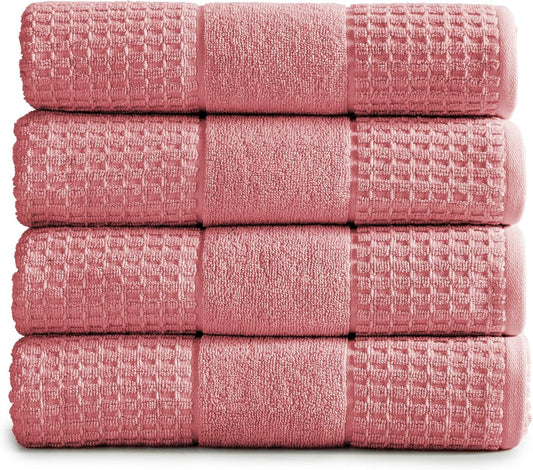 100% Cotton Super Soft Luxury Bath Towel Set | Quick-Dry and Highly Absorbent | Waffle Textured | 550 GSM | Includes 4 Bath Towels | Harper Collection (Rose)
