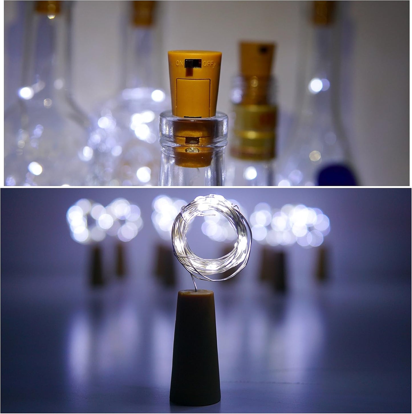 Wine Bottle Lights with Cork Switch, 15 LED 8 Pack Battery Operated Mini Fairy Copper Wire Cork String Lights for Party Wedding Christmas Festival Decoration (Cool White)