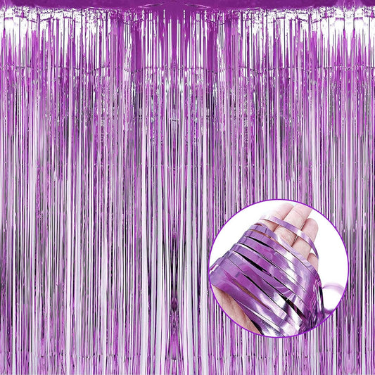 4 Pack Light Purple Foil Fringe Curtain Backdrop, 3.28Ft x 8.2Ft Metallic Tinsel Foil Fringe Streamers Curtains for Party,