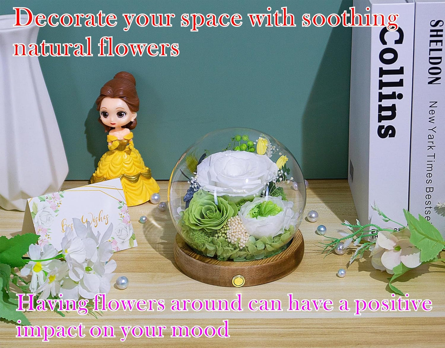 Valley of Rain & Forest Long-Lasting Real Flowers, Unique Floral Gift For you to send Love for All Occasions, for Indoor Decoration (White & Green Roses Arrangement)