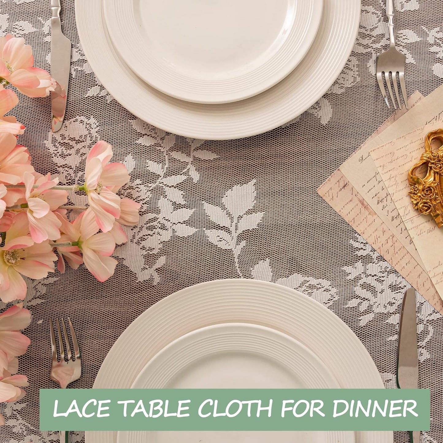 Jayla White Lace Tablecloth for Rectangular Tables, Vintage Style Wedding Table Cloths for Reception, Baby Shower, Birthday Party, Formal Dining, Dinner Parties 60 X 84 Inches