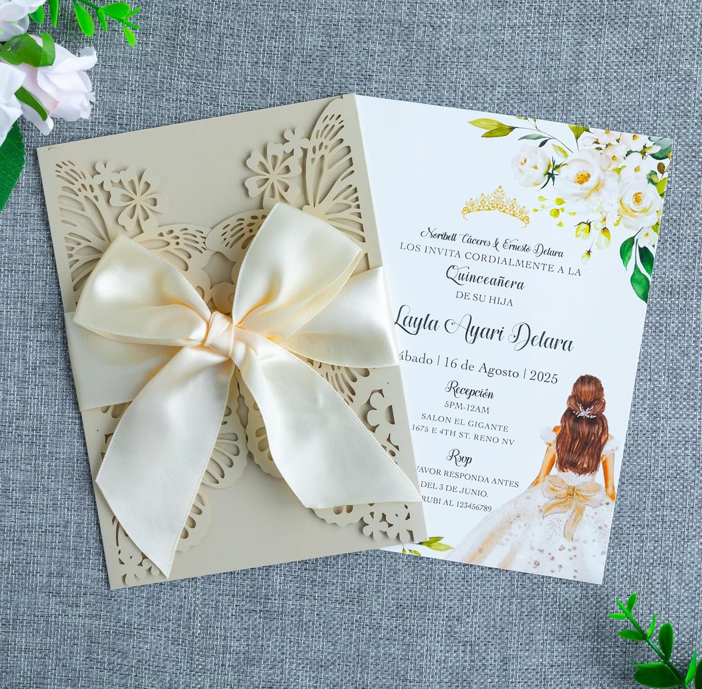 20 PCS 5.12x7.2 Butterfly Quinceanera Invitation, Laser Cut Wedding Invitation Cards with Envelopes for XV Anos Bridal Shower Baby Shower Invite (Shinny Champagne)