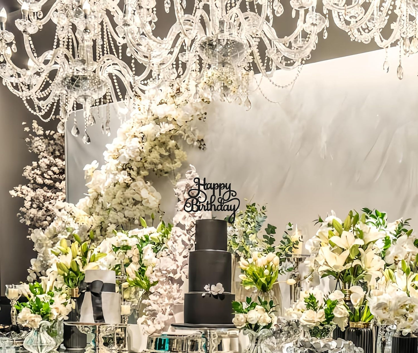 Happy Birthday Cake Topper - Black Glitter Birthday Party Cake Decoration Supplies - Happy Birthday Cake Decor, for Anniversary/Birthday Party Supplies Photo Booth Props