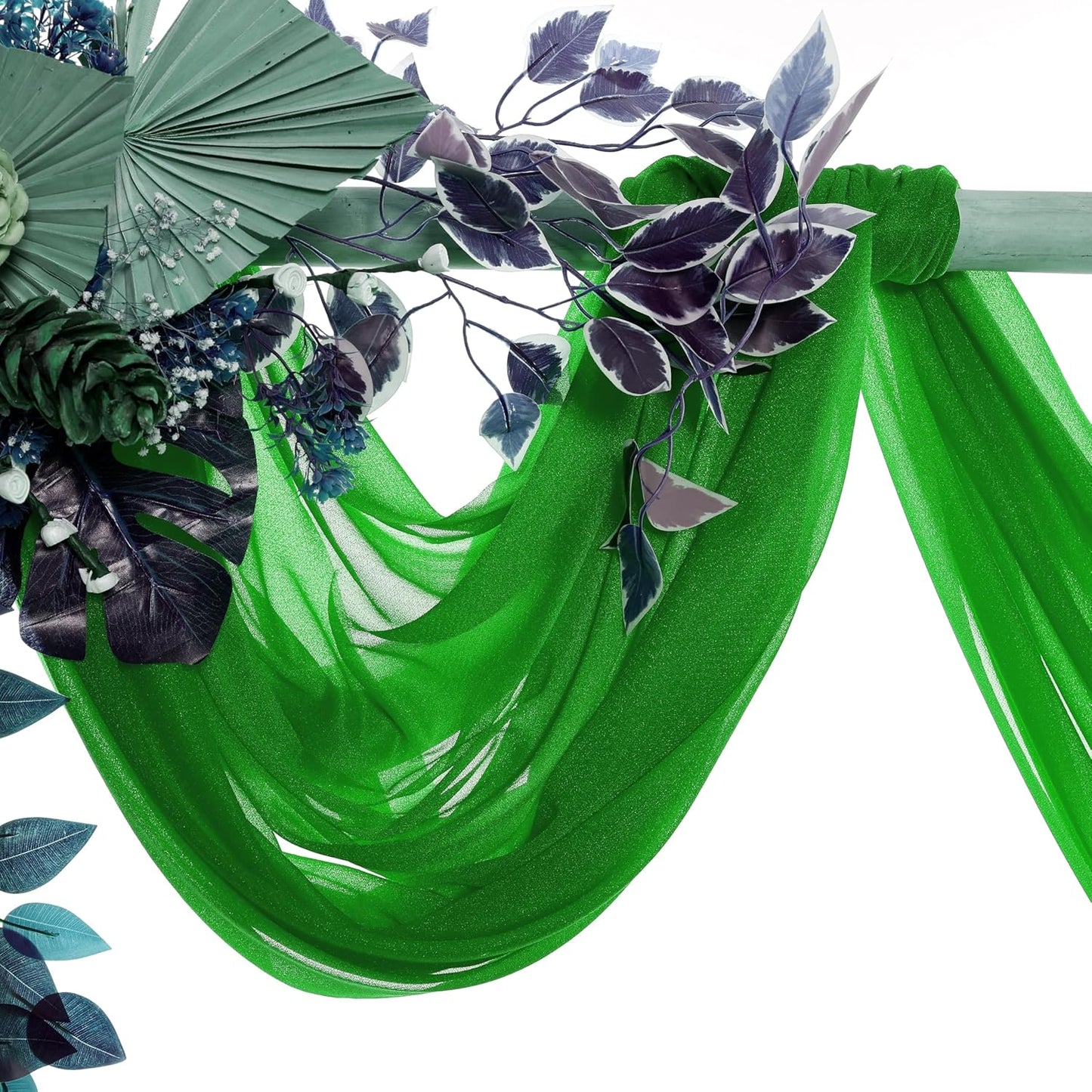 VDS Pack of 1 Panel (30 Inch X 100 Feet) Wedding Arch Draping Fabric Sheer Chiffon Fabric Drapery for Wedding Ceremony Reception Swag Backdrop Canopy Chuppah ARBO Altars Decoration (Green)