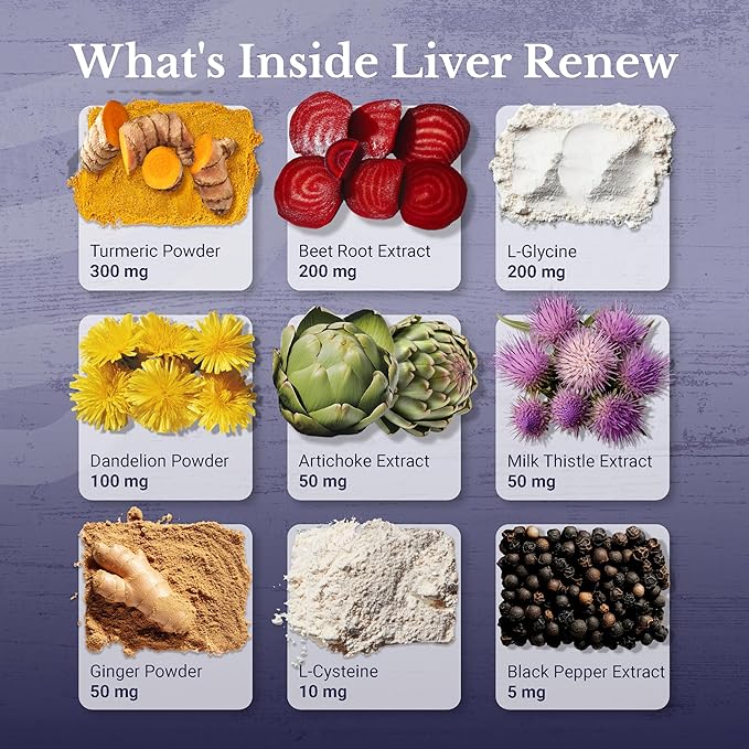 Liver Renew - Liver Cleanse Detox & Repair - Liver Support Supplement with Artichoke Extract, Milk Thisle, Dandelion and Turmeric - 60 Capsules