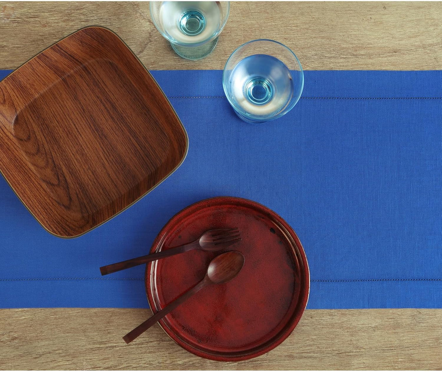 Solino Home Linen Royal Blue Table Runner 36 Inches - Classic Hemstitch, 100% Pure Linen Coffee Table Runner 14 x 36 Inch Ideal for Dresser Tables