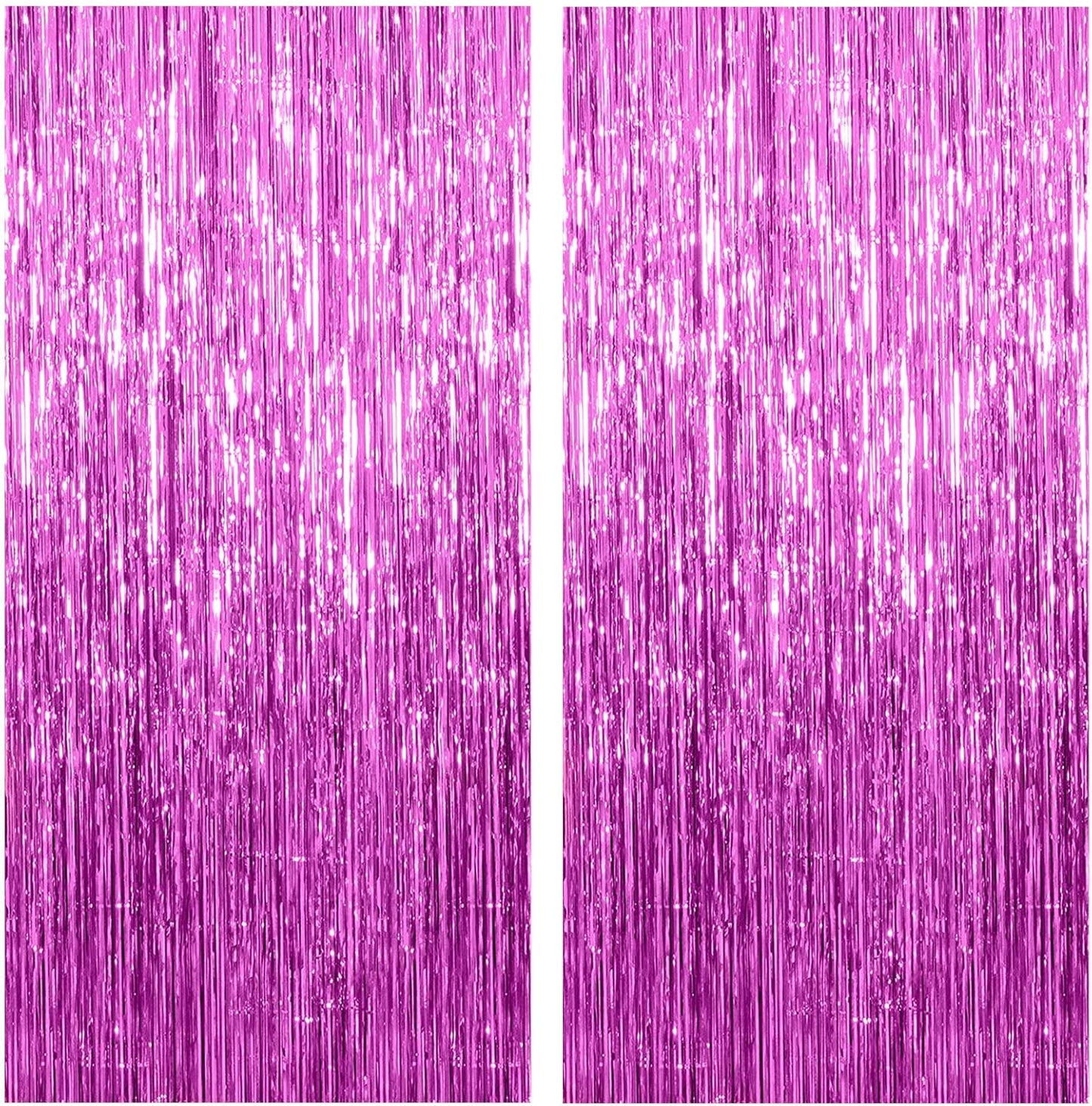 2 Pack Hot Pink Backdrop Curtain Party Streamers Hot Pink Birthday Decorations Foil Fringe Photo Backdrop Party Supplies Fiesta Grad Theme Decorations