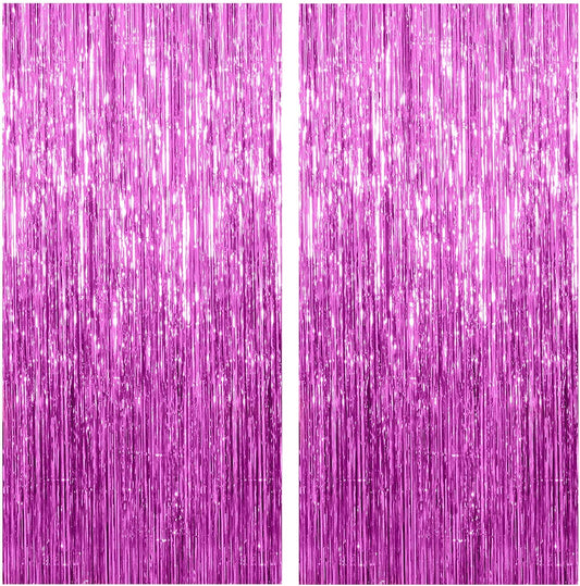 2 Pack Hot Pink Backdrop Curtain Party Streamers Hot Pink Birthday Decorations Foil Fringe Photo Backdrop Party Supplies Fiesta Grad Theme Decorations